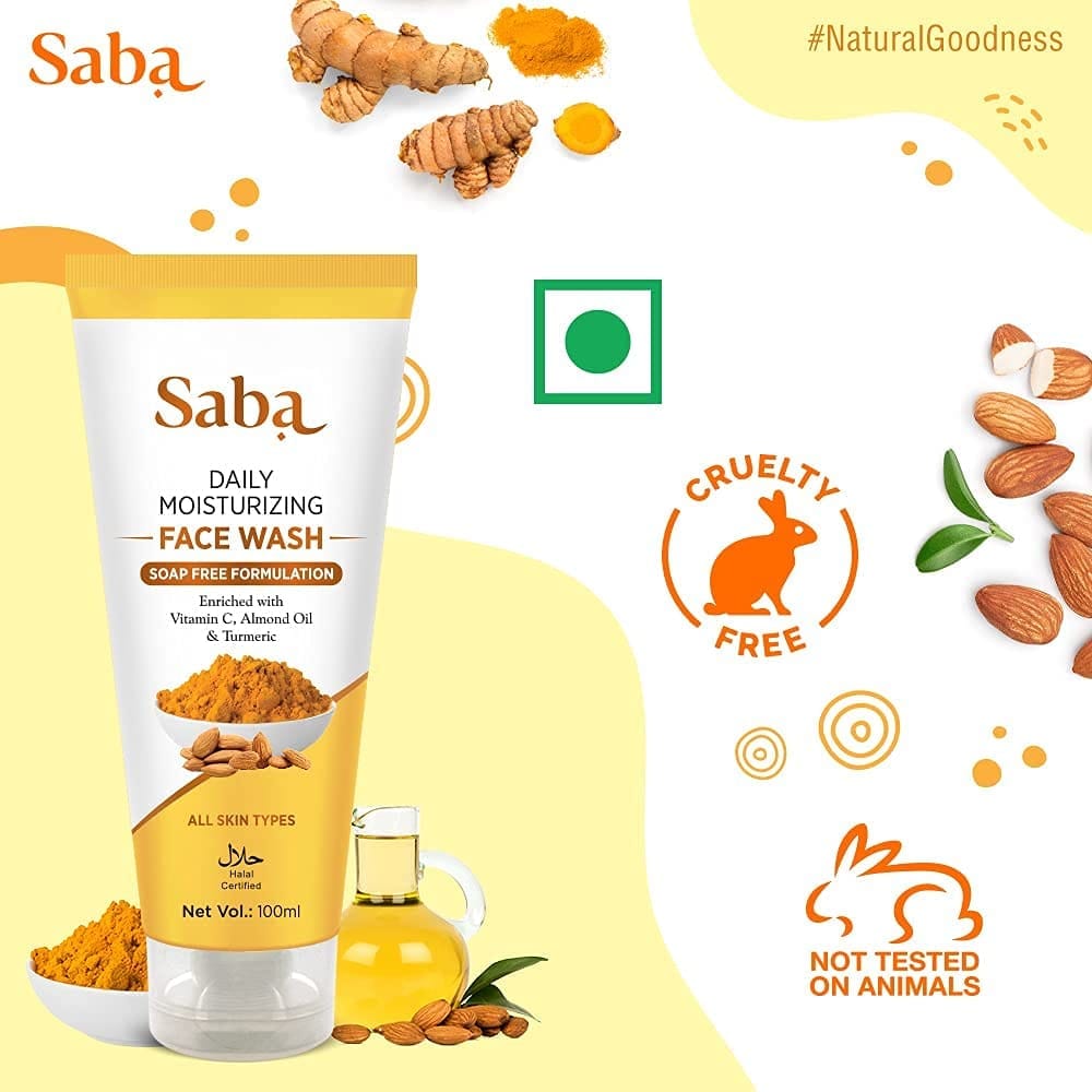 Saba Natural Facial Kit | Daily Moisturizing Turmeric & Almond Facewash, Walnut Scrub With Kashmiri Walnut Shell & Pure Aloe Vera Gel With Vitamin E for Face, Skin and Hair | Combo Of 3 Products