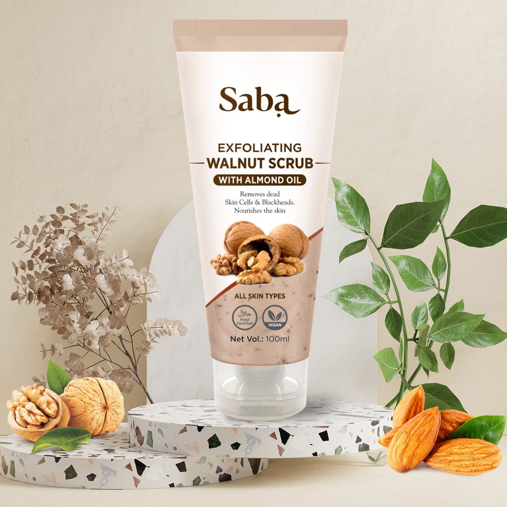 Saba Exfoliating Walnut Body & face Scrub,Help Revive Dry Skin, Polishes & Nourishes Skin, Body, Face,Foot Scrub - Fights Acne Scars, Stretch Marks, Fine Lines & Wrinkles, For Women & Men Facial Scrub 100 ml