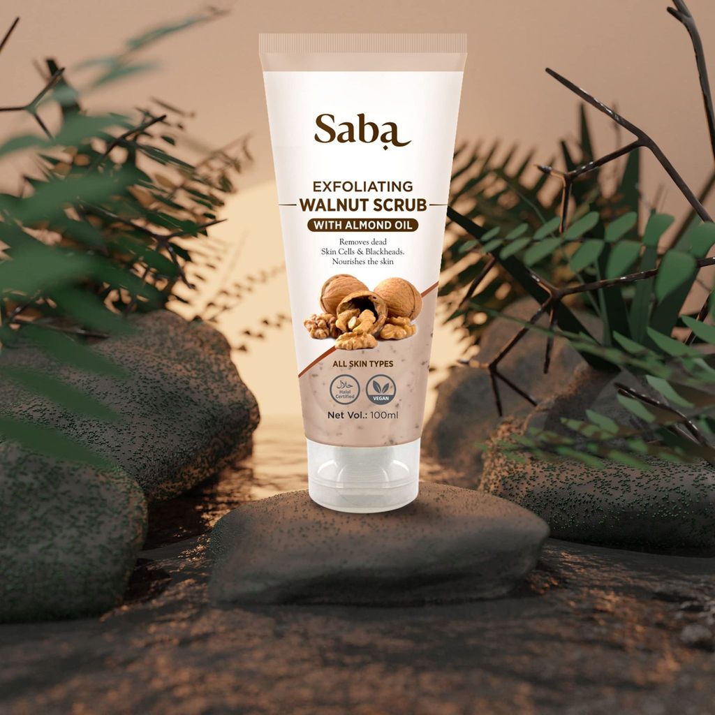 Saba Exfoliating Walnut Body & face Scrub,Help Revive Dry Skin, Polishes & Nourishes Skin, Body, Face,Foot Scrub - Fights Acne Scars, Stretch Marks, Fine Lines & Wrinkles, For Women & Men Facial Scrub 100 ml