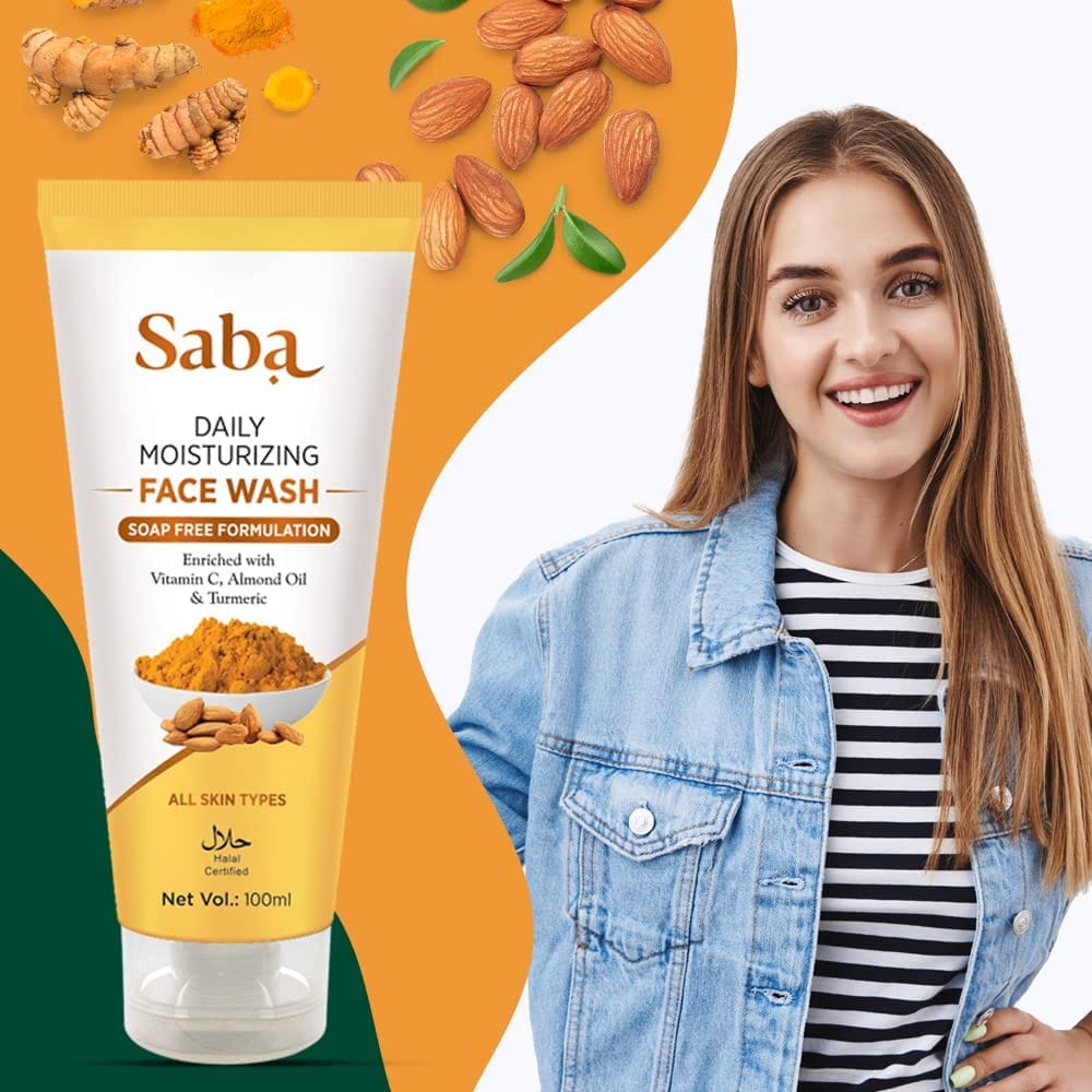 Saba Natural Facial Kit | Daily Moisturizing Turmeric & Almond Facewash, Walnut Scrub With Kashmiri Walnut Shell & Pure Aloe Vera Gel With Vitamin E for Face, Skin and Hair | Combo Of 3 Products