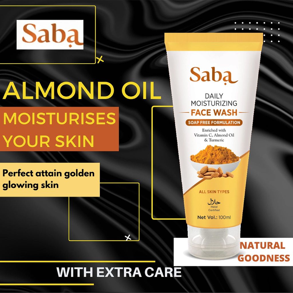 Saba Natural Facial Kit | Daily Moisturizing Turmeric & Almond Facewash, Walnut Scrub With Kashmiri Walnut Shell & Pure Aloe Vera Gel With Vitamin E for Face, Skin and Hair | Combo Of 3 Products