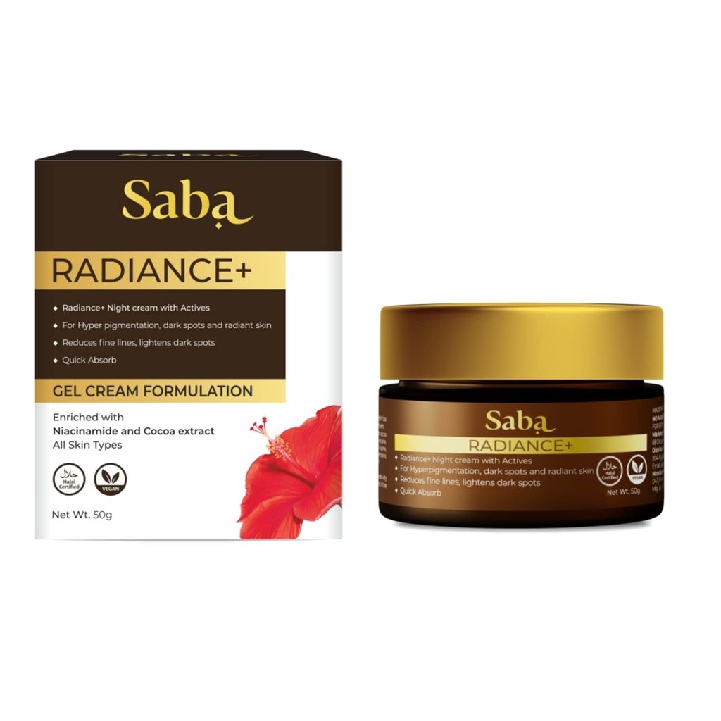 Saba Radiance+ Night Gel Cream with Niacinamide, Cocoa Extract & Actives | 50g
