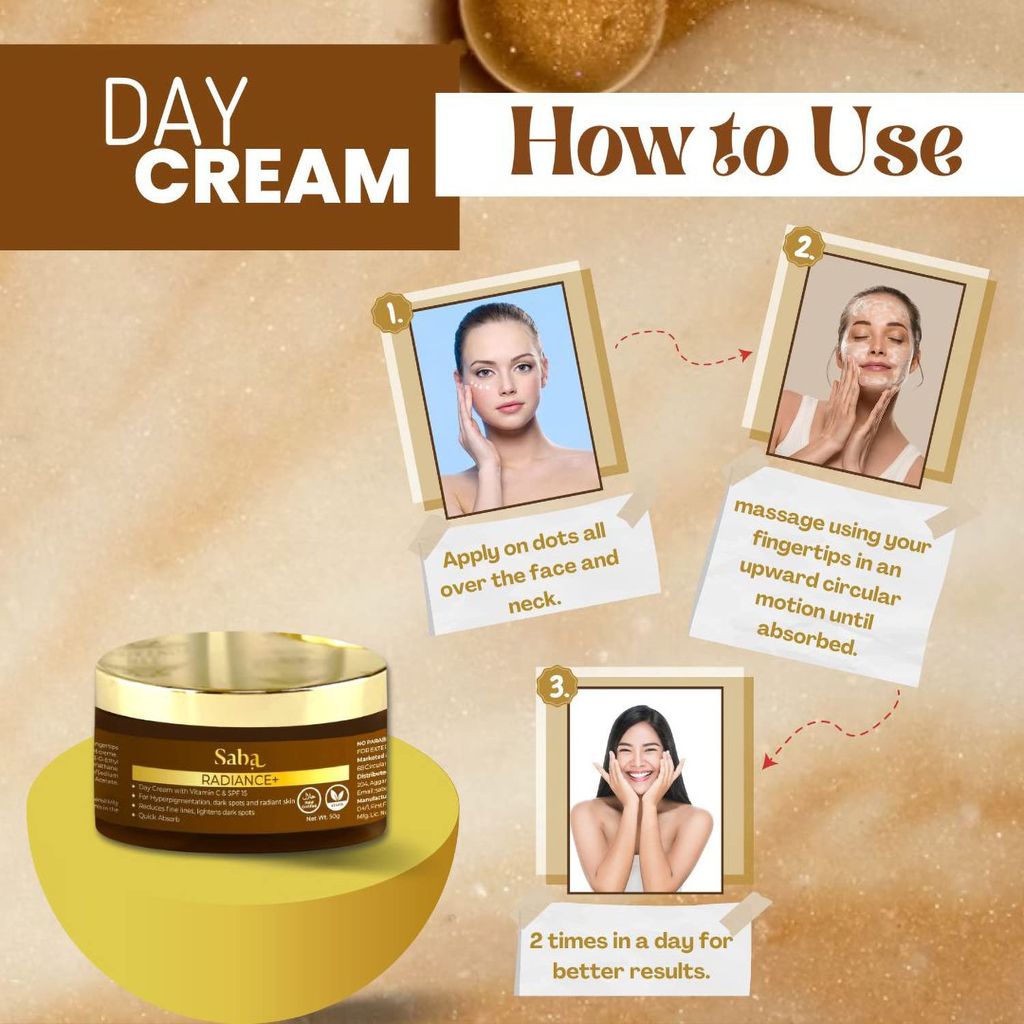 Saba Radiance+ Day Cream with Niacinamide, Vitamin C & SPF 15 | 50g