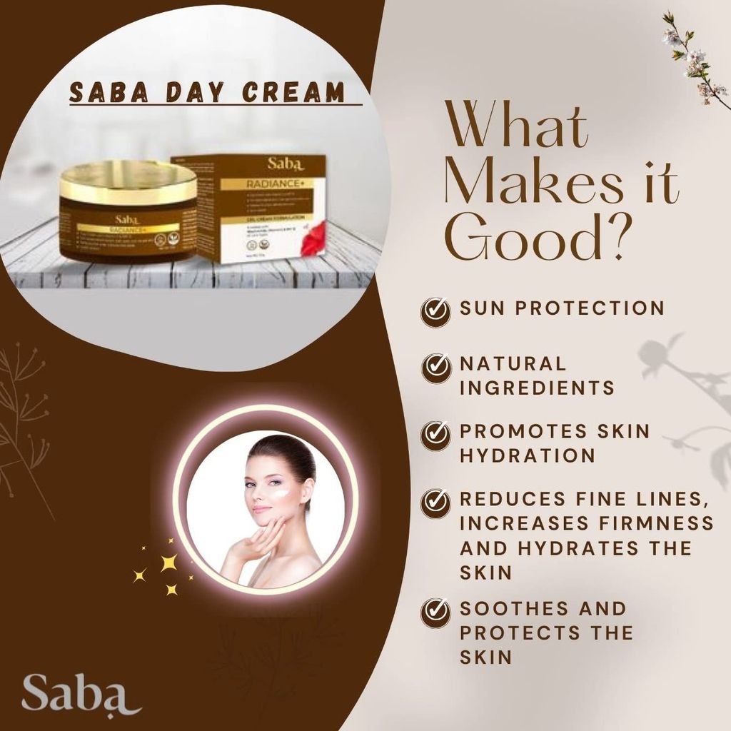Saba Radiance+ Day Cream with Niacinamide, Vitamin C & SPF 15 | 50g