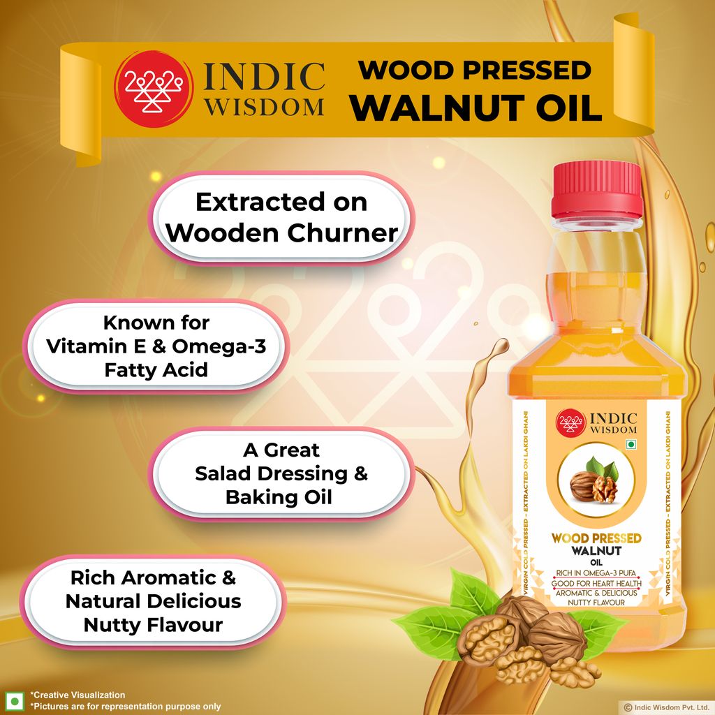 IndicWisdom Wood Pressed Walnut Oil 100 ml (Cold Pressed Walnut Oil - Extracted on Wooden Churner)
