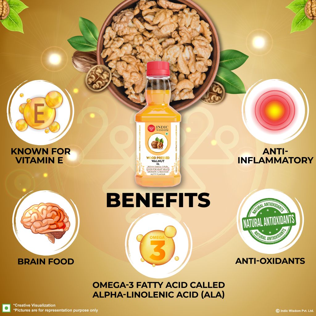 IndicWisdom Wood Pressed Walnut Oil 100 ml (Cold Pressed Walnut Oil - Extracted on Wooden Churner)