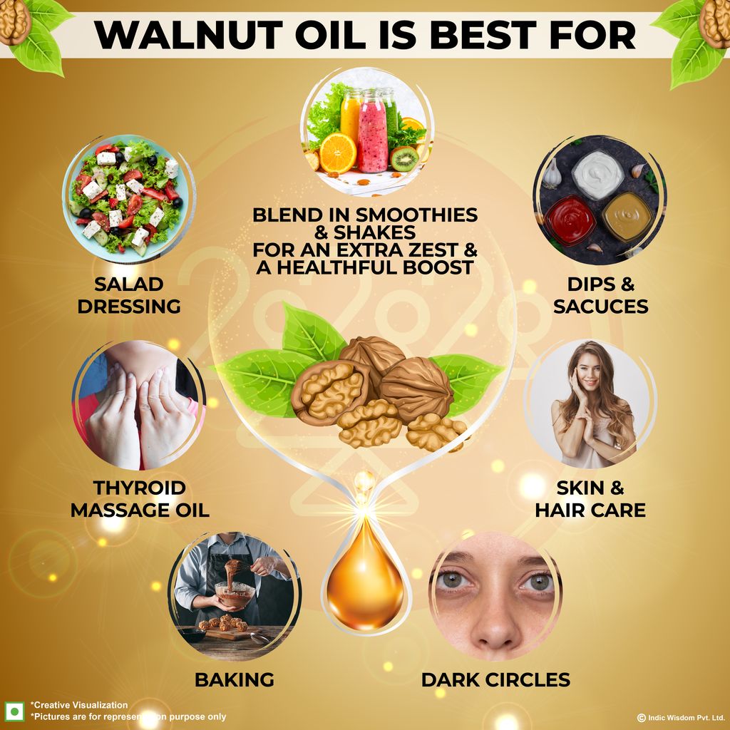 IndicWisdom Wood Pressed Walnut Oil 100 ml (Cold Pressed Walnut Oil - Extracted on Wooden Churner)