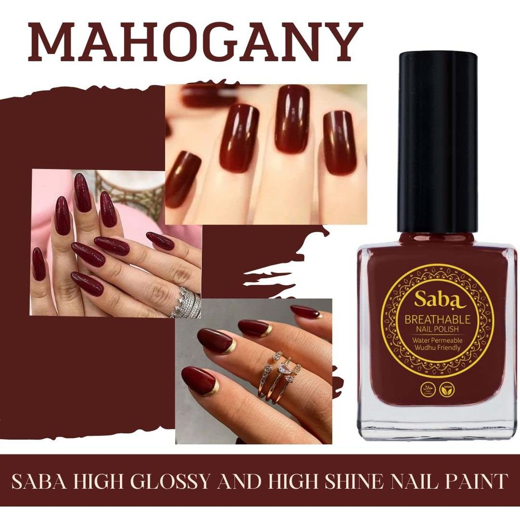 Saba Breathable Nail Polish 12 ml, High Glossy Shine Finish, No Chip, Long lasting Polish, Water Permeable, No harmful chemicals, Vegan, Cruelty Free, Halal Certified, No Toxin, Quick Dry