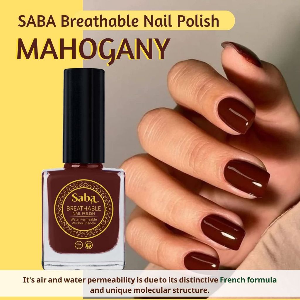 Saba Breathable Nail Polish 12 ml, High Glossy Shine Finish, No Chip, Long lasting Polish, Water Permeable, No harmful chemicals, Vegan, Cruelty Free, Halal Certified, No Toxin, Quick Dry