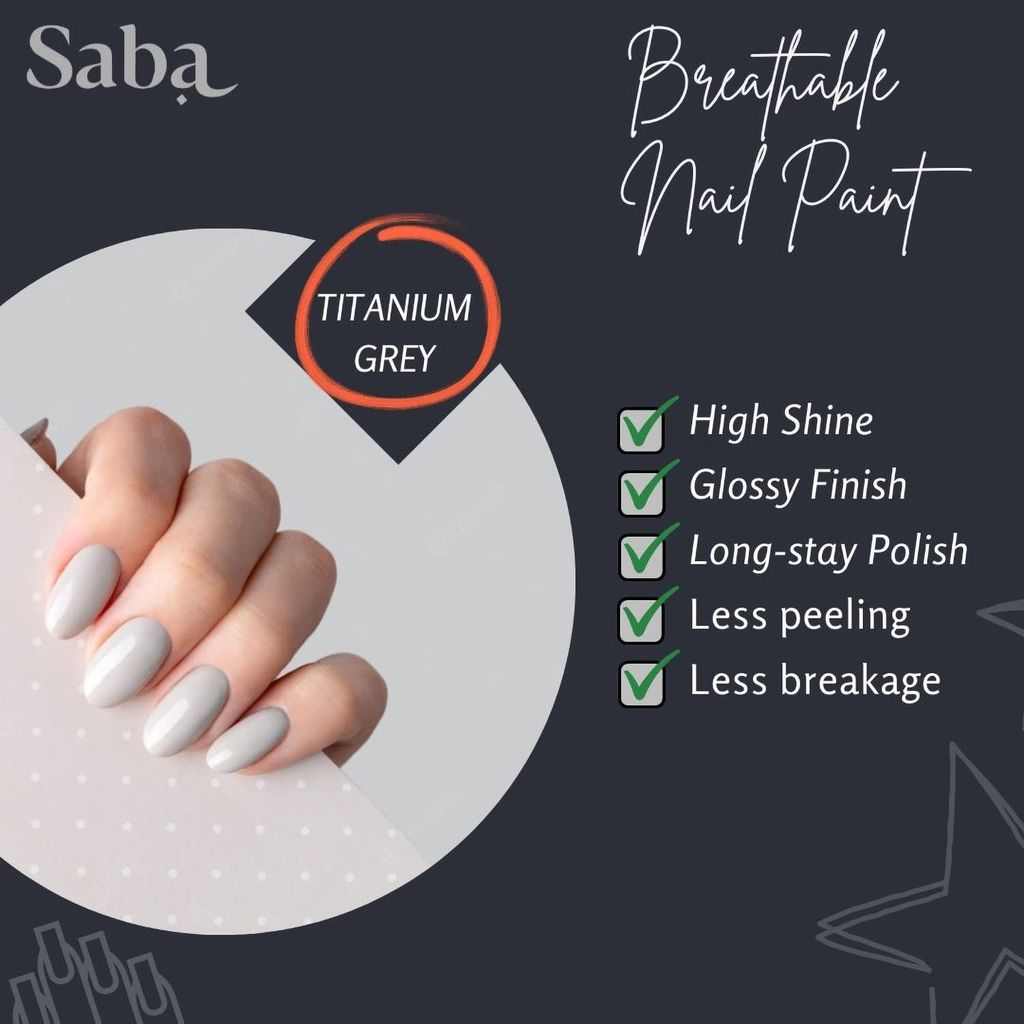 Saba Breathable Nail Polish 12 ml, High Glossy Shine Finish, No Chip, Long lasting Polish, Water Permeable, No harmful chemicals, Vegan, Cruelty Free, Halal Certified, No Toxin, Quick Dry