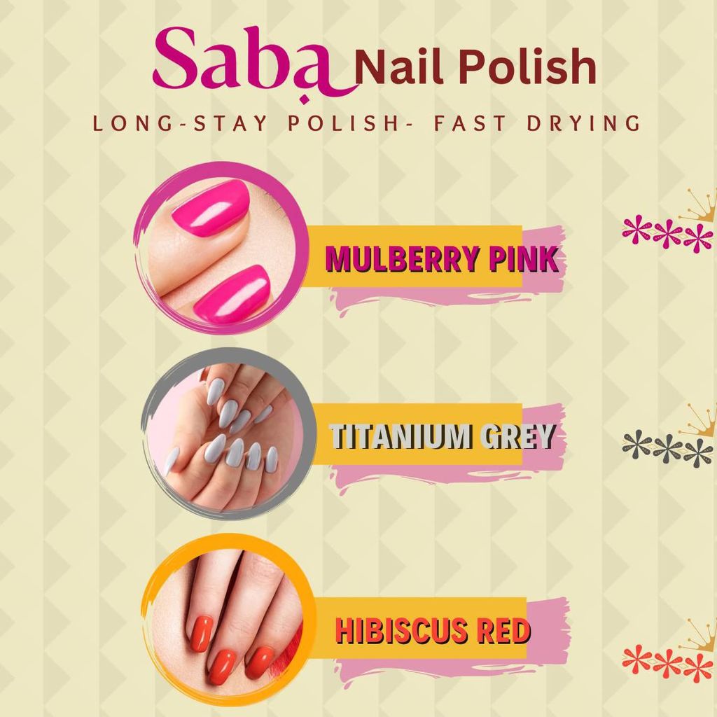 Saba Breathable Nail Polish 12 ml, High Glossy Shine Finish, No Chip, Long lasting Polish, Water Permeable, No harmful chemicals, Vegan, Cruelty Free, Halal Certified, No Toxin, Quick Dry