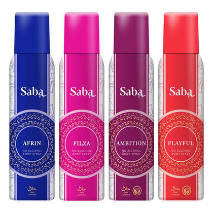Saba Deodorant No Alcohol Body Spray Pack of 4