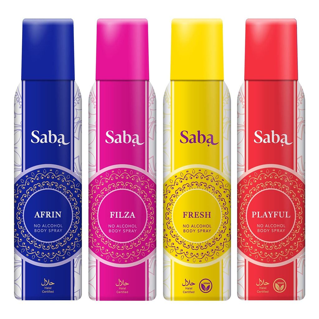 Saba Deodorant No Alcohol Body Spray Pack of 4