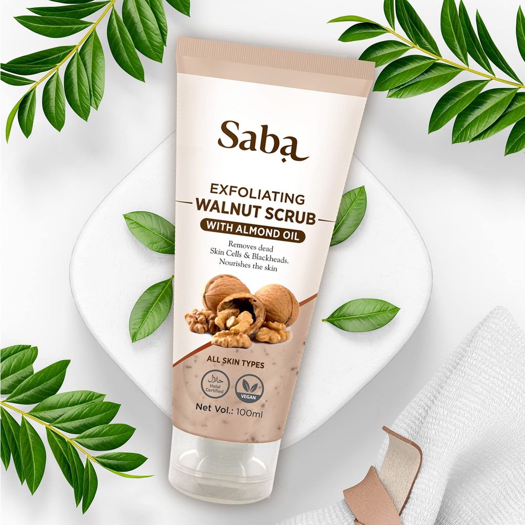Saba Exfoliating Walnut Scrub & Saba Daily Moisturizing Face Wash | Face Care Combo | All Skin Types | 100 ml Each | Pack Of 2