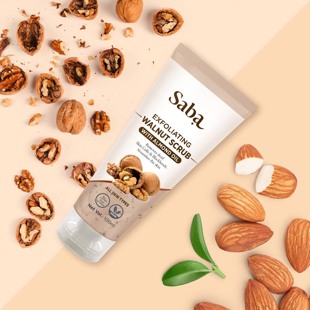 Saba Exfoliating Walnut Scrub & Saba Daily Moisturizing Face Wash | Face Care Combo | All Skin Types | 100 ml Each | Pack Of 2