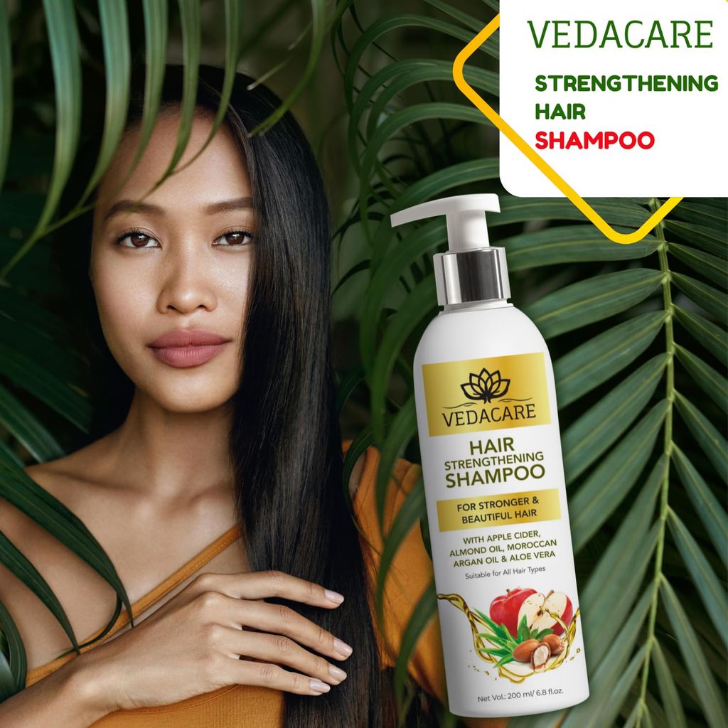 Vedacare hair Strengthening Shampoo with Apple Cider, Almond Oil, Moroccan Argan Oil & Aloe Vera