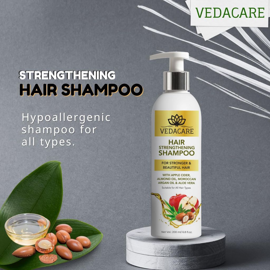 Vedacare hair Strengthening Shampoo with Apple Cider, Almond Oil, Moroccan Argan Oil & Aloe Vera