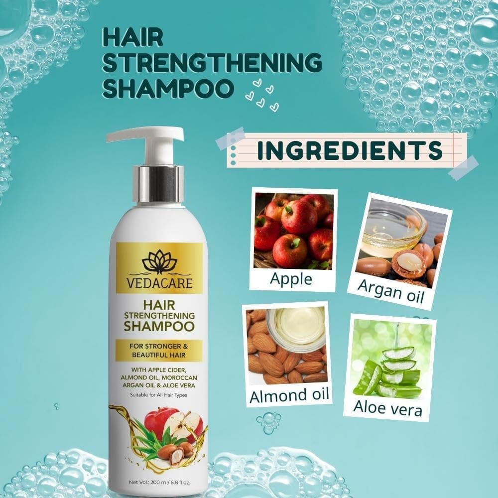 Vedacare hair Strengthening Shampoo with Apple Cider, Almond Oil, Moroccan Argan Oil & Aloe Vera