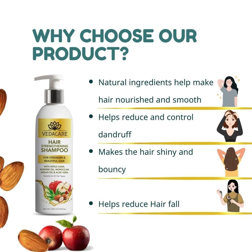 Vedacare hair Strengthening Shampoo with Apple Cider, Almond Oil, Moroccan Argan Oil & Aloe Vera
