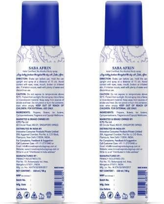 Saba Afrin Filza Deodorant No Alcohol Body Spray Combo Pack of 2
