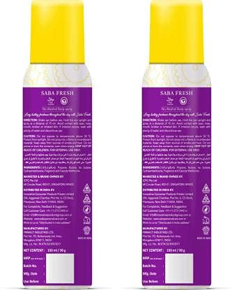 Saba Fresh Deodorant No Alcohol Body Spray Combo Pack of 2