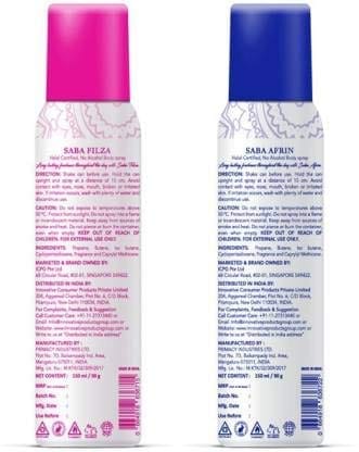 Saba Afrin Filza Deodorant No Alcohol Body Spray Combo Pack of 2
