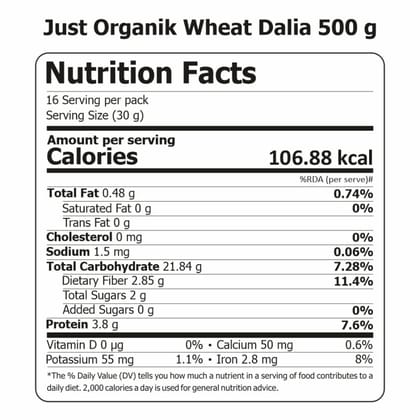 Just Organik Wheat Dalia 500gm, 100% Organic