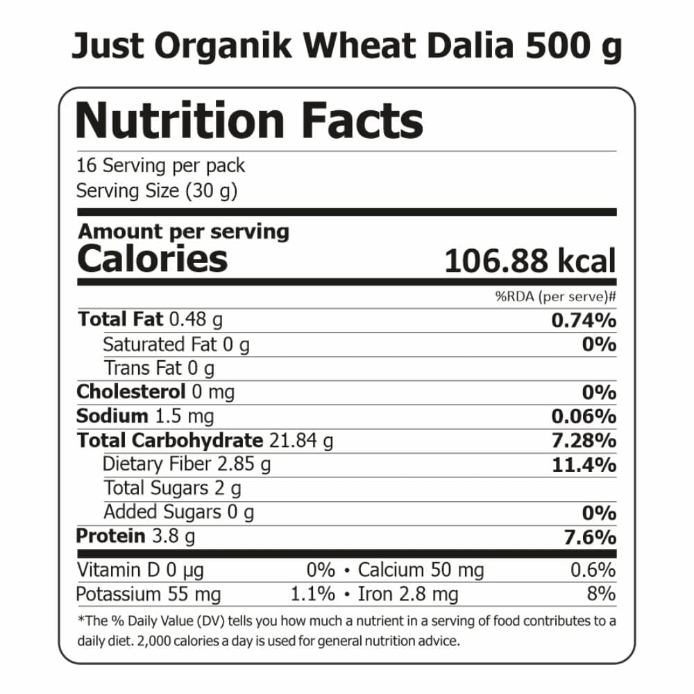 Just Organik Wheat Dalia 500gm, 100% Organic