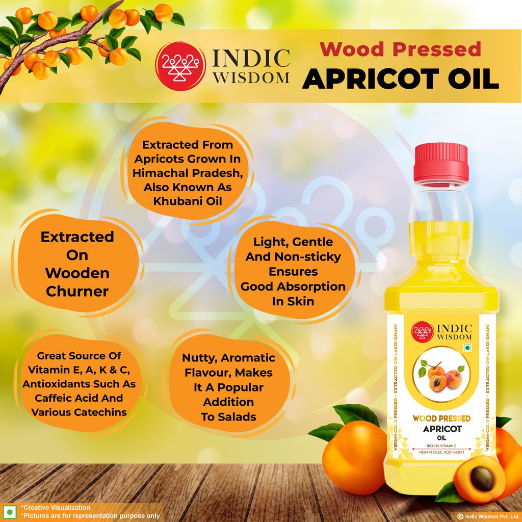 IndicWisdom Wood Pressed Apricot Oil 100ml (Cold Pressed - Extracted on Wooden Churner) | Kolhu/Kacchi Ghani / Chekku