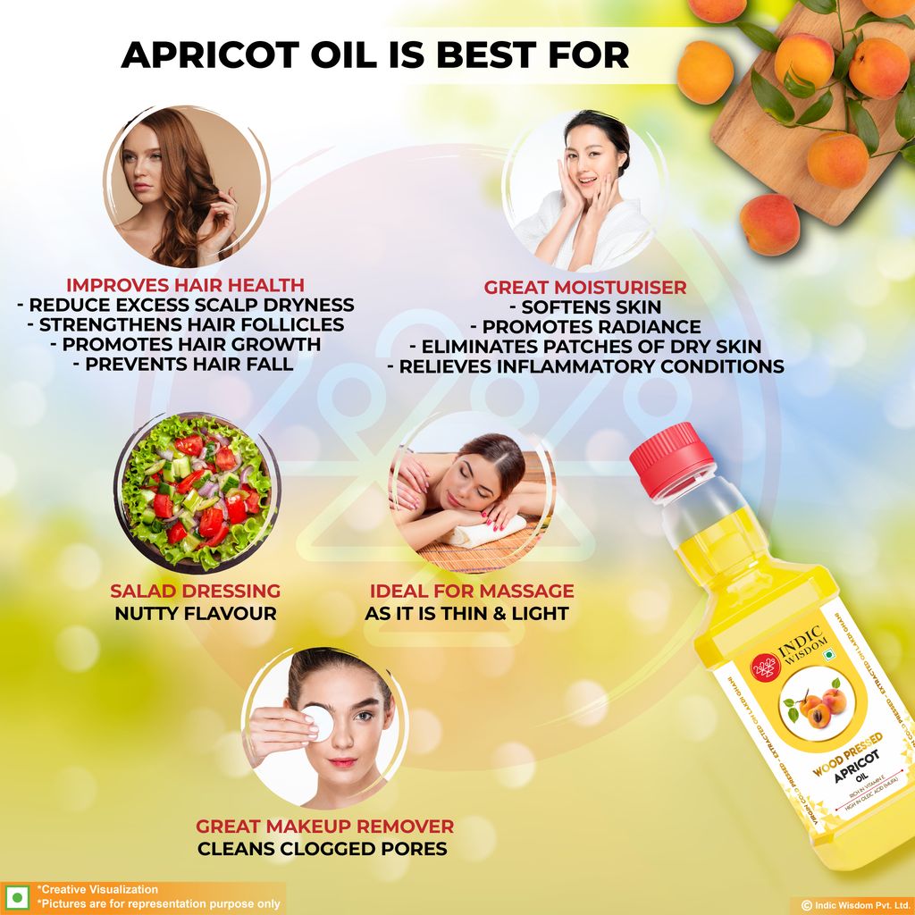 IndicWisdom Wood Pressed Apricot Oil 100ml (Cold Pressed - Extracted on Wooden Churner) | Kolhu/Kacchi Ghani / Chekku