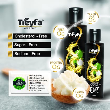 Treyfa Virgin coconut oil for hair, skin & cooking | Natural Raw Pure Organic Coconut Oil,  Non-GMO, Unrefined & Cold Pressed oil for menं & womenं