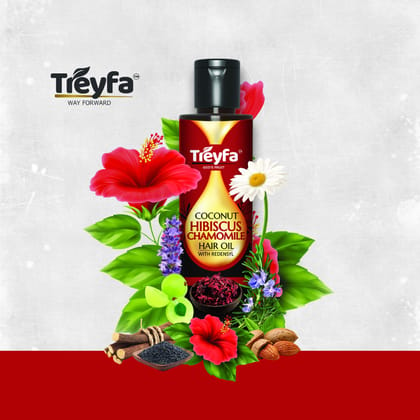 Treyfa Coconut Hibiscus chamomile hair oil for hair deep conditioning, hair nourishment and intense hair care