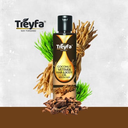 Treyfa Virgin coconut Vetiver Hair, body & face oil for Haircare, skincare, skin lightening, stretch mark removal, body toning & stress relief