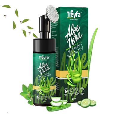 Treyfa Aloe vera Foaming face wash with silicone brush for deep exfoliation, skin brightening & intense moisturization