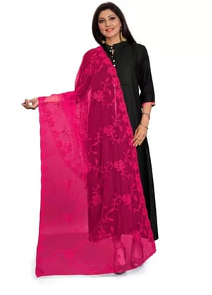 Women Net Embroidery  Fancy Dupatta (Color :- Rani-Pink)
