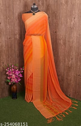Printed Crochet Work Embroidery Work Saree with Separate Zari Work Blouse for Woman (Color - Peach)