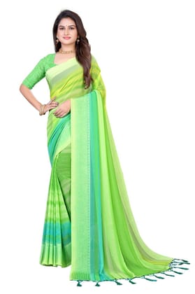 Printed Crochet Work Embroidery Work Saree With Separate Zari Work Blouse For Woman (Color - Parrot)