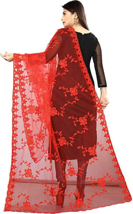 Women Net Embroidery  Fancy Dupatta (Color :- Red)