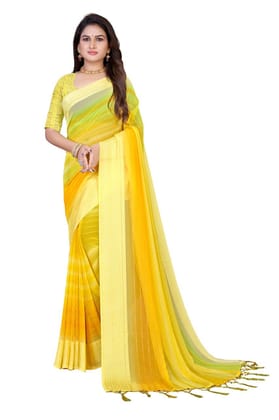 Printed Crochet Work Embroidery Work Saree With Separate Zari Work Blouse For Woman (Color - Yellow)
