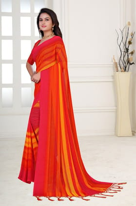 Printed Crochet Work Embroidery Work Saree with Separate Zari Work Blouse For Woman (COLOR - Orange)