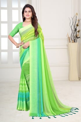 Printed Crochet Work Embroidery Work Saree With Separate Zari Work Blouse For Woman (Color - Parrot)