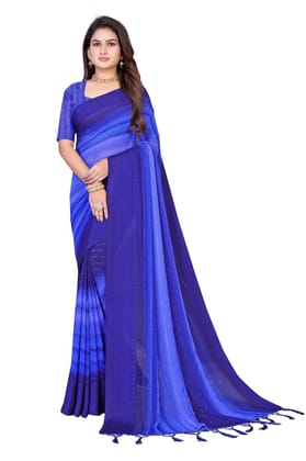 Printed Crochet Work Embroidery Work Saree With Separate Zari Work Blouse For Woman (Color - Blue)