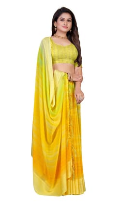 Printed Crochet Work Embroidery Work Saree With Separate Zari Work Blouse For Woman (Color - Yellow)