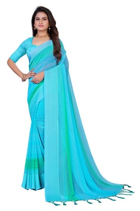 Printed Crochet Work Embroidery Work Saree With Separate Zari Work Blouse For Woman (Color - Firozi)