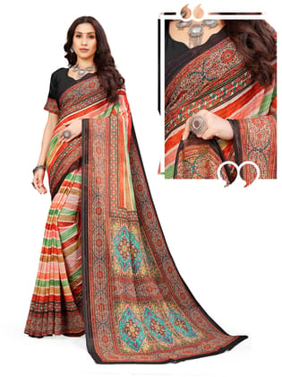 Latest Bollywood Digital Print Saree With Sequence Saree & unstitched Blouse Piece (Color -Multi)