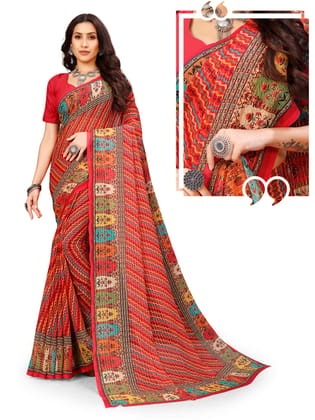 Latest Bollywood Digital Print Saree With Sequence Saree & unstitched Blouse Piece (Color - Multi)