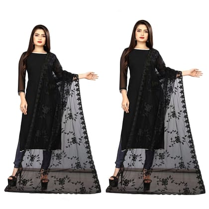 Kaaj Buttons Women's Net Fabric Embroidery Floral Work Combo Dupatta (Color :- Black & Black)