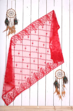 Women Net Embroidered Fancy Cut Work Dupatta (Color :- Red)