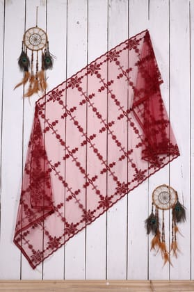 Women Net Embroidered Cut Work Dupatta (Color :- Maroon)
