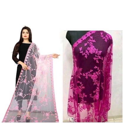 Kaaj Buttons Women's Net Fabric Embroidery Floral Work Combo Dupatta (Color :- Pink & Rani-Pink)